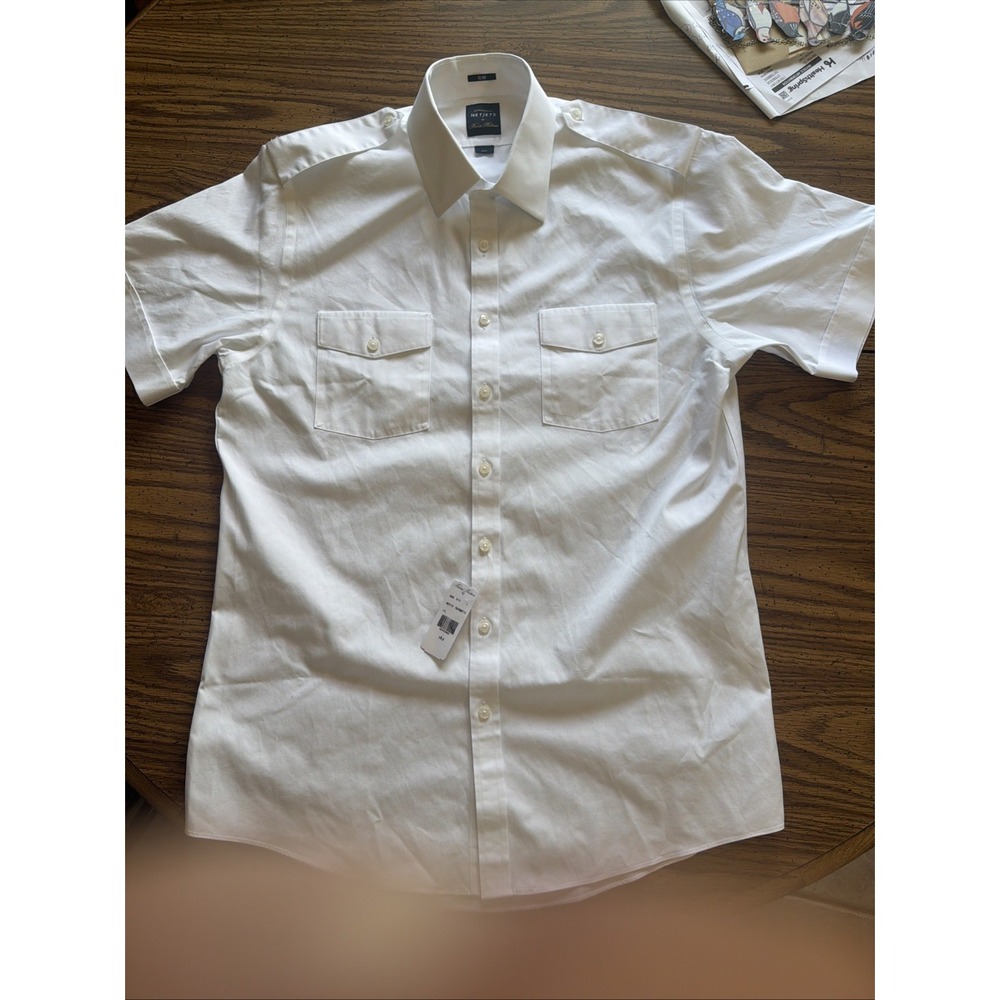 Brooks Brothers Exclusively NetJets Pilot Shirt Slim Short Sleeve 18.5 NWT (B)